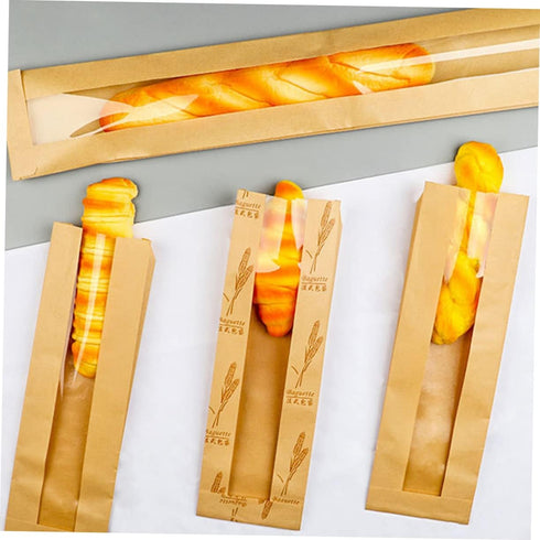 LIGIGWASH 100pcs Packaging French Bread Bags with Window Oil-resistant for Homemade Bread for Bakeries Cafes and Party