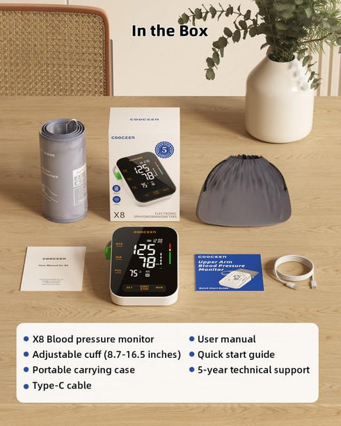 Automatic Blood Pressure Monitor: X8 Digital Machine for Home Use with Adjustable BP Cuff (8.7-16.5") and Large Backlit