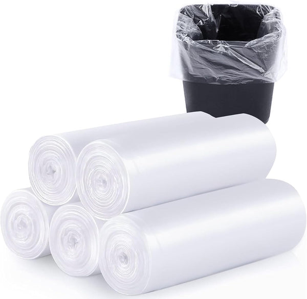 200 Count 8 Gallon Trash Bags, Clear Medium Garbage Bags, 1.1 mil Strong, Unscented