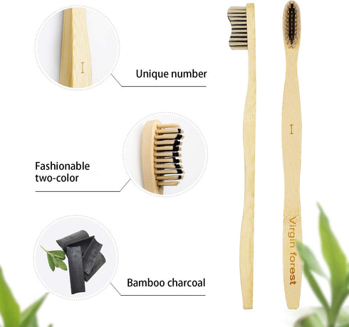 Virgin Forest Bamboo Toothbrush, Biodegradable Soft Bristles, Wooden Toothbrush with Wave-Shaped Handle (6 Pcs)