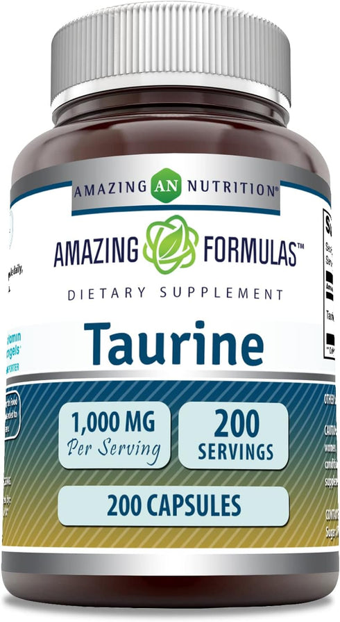 Amazing Formulas Taurine 1000 Mg - 200 Capsules Non-GMO Amino Acid Supplement for Energy & Heart Health