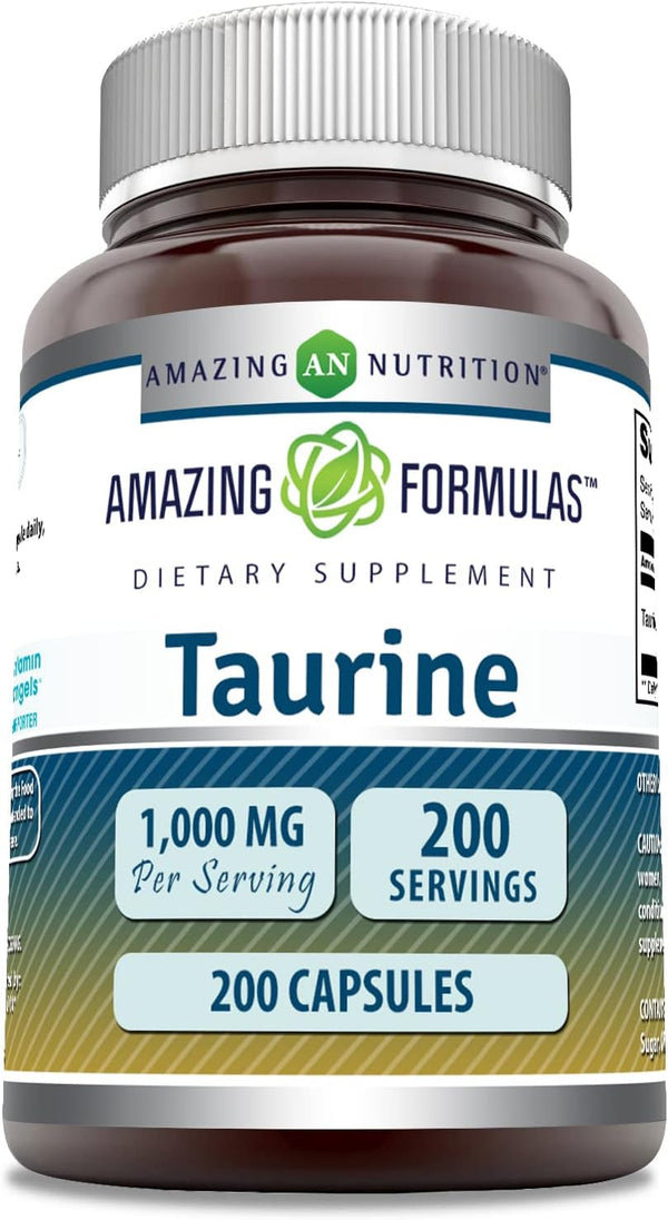 Amazing Formulas Taurine 1000 Mg - 200 Capsules Non-GMO Amino Acid Supplement for Energy & Heart Health