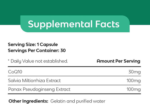 VigorHeart Natural Heart Supplements - Coq 10, Salvia Miltiorrhiza, Panax Pseudoginseng - 30 Capsules