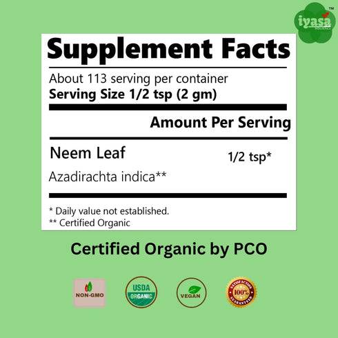 Organic Neem Powder, USDA Certified Ayurveda Herb, 8 oz Resealable Pouch, Promotes Healthy Hair & Clear Skin