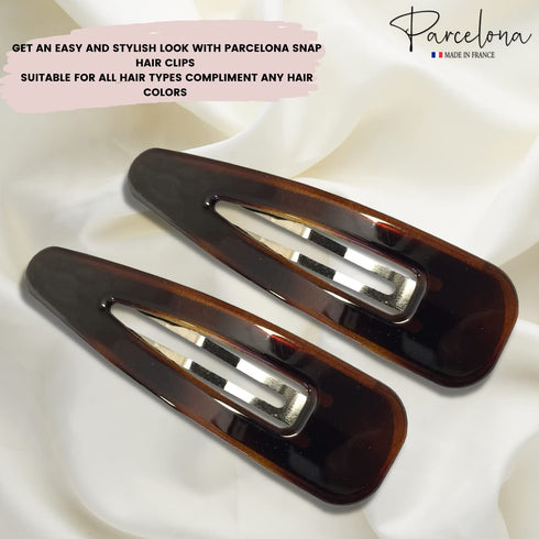 Parcelona French Clic Clac 3 1/4" Tortoise Shell Brown Hair Clips for Women