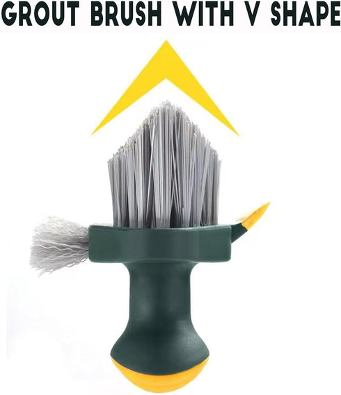 4-in-1 Grout Brush with Squeegee, Heavy-Duty Scrub Brushes for Bathroom & Kitchen Cleaning, Green