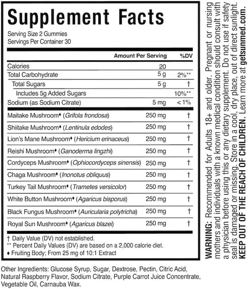 All-in-One Mushroom Gummy Supplements with 10 Functional Mushrooms - 60ct Adaptogenic Blend for Cognitive & Immune