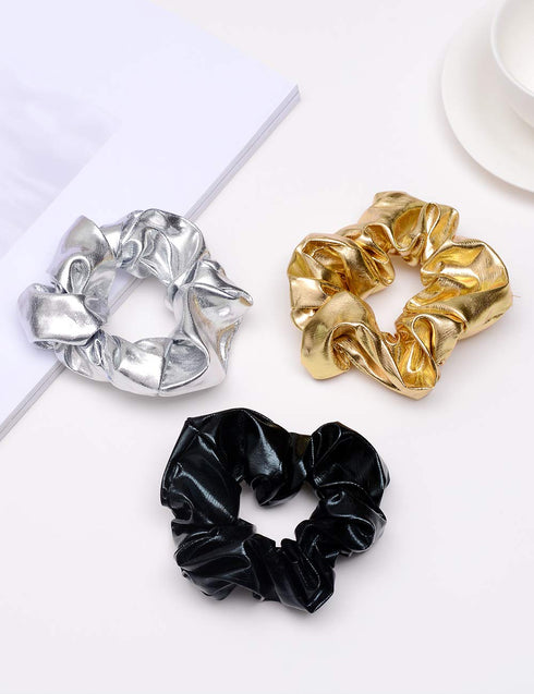 Shiny Scrunchies Metallic Tone Hair Bands, Elastic Hair Ties Set, Glitter Ponytail Holders for Women