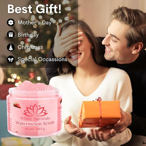 Organic Pink Watermelon Body Scrub, Gentle Exfoliator for Smooth Skin, Hydrating & Moisturizing Scrub