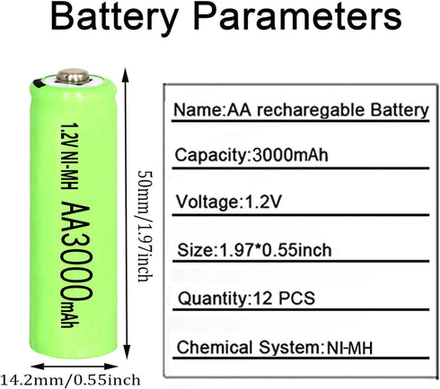 Ni-MH AA 3000mAh Rechargeable Batteries, 1.2V Double A High Capacity Pre-Charged for Garden Landscaping Outdoor Solar Lights, String Lights, Pathway Lights Mouse, Keyboard (4 Packs)