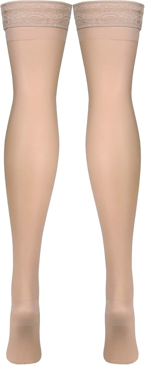 Truform Women's Thigh High Compression Stockings, 15-20 mmHg, 20 Denier, Large, Nude