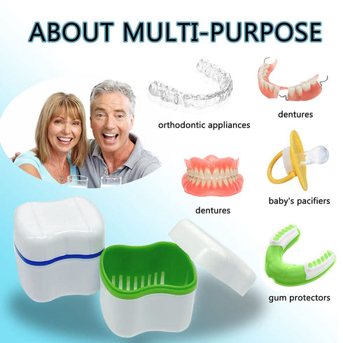 Denture Cup Kit, 2 Denture Cases with 2 Denture Toothbrushes & 2 Portable Toothbrush Boxes for Travel