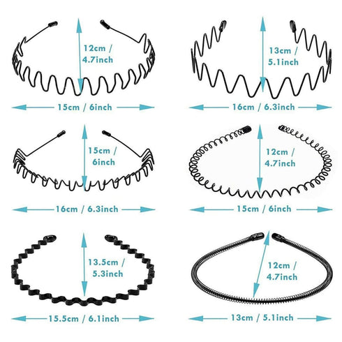 Metal Headbands for Men and Women, Unisex Wavy Headbands, Outdoor Sports Simple Elastic Non-Slip Hair Accessories (6