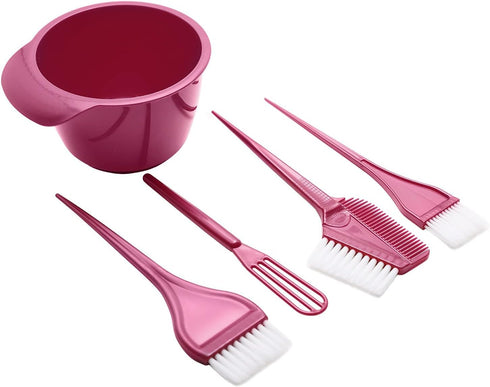 Premium Salon Hair Dye Kit, 5 Pack - Hair Coloring Brush and Bowl Set for DIY Hair Dyeing (Purplish Red)
