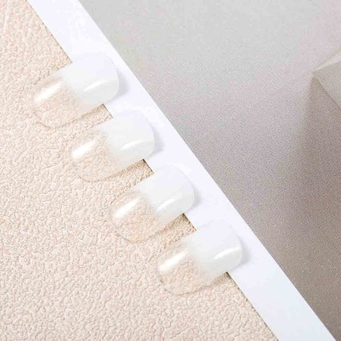 Press on Nails White Ombre Fake Nails, Short Square Glossy Acrylic Full Cover, 24Pcs