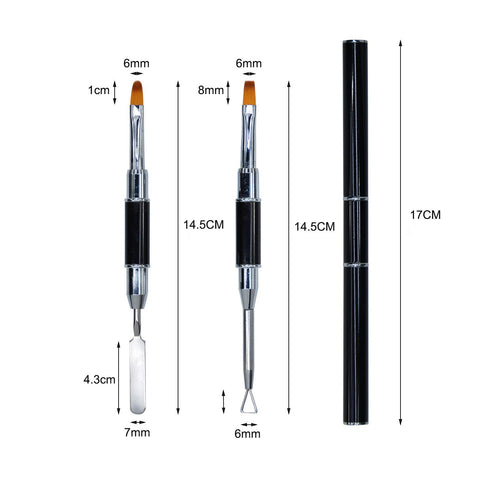 Kalolary Poly Gel Dual Brushes for Nails - Acrylic Nail Brush with Spatula & Cuticle Pusher Tools (2Pcs)
