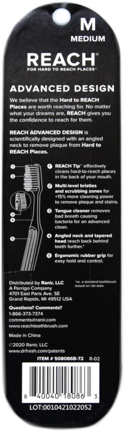 Reach 3 Count (Pack 2) 6 18087 Advanced Design Medium Toothbrushes, Colors May Vary, of Total Toothbrushes