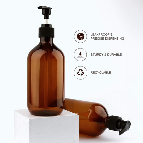 Yebeauty Empty Pump Bottle Dispenser, 17oz/500ml Brown Lotion Soap Shampoo Pump Bottles, Pack of 2