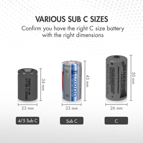 Tenergy 3800mAh Propel Sub C NiMH Flat Top Rechargeable Battery