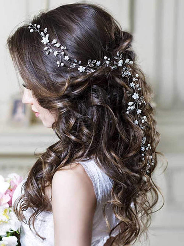 Unicra Flower Bride Wedding Hair Vine Crystal Bridal Headbands for Women and Girls Pearl Hair Accessories (Silver)