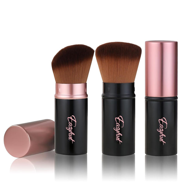 Retractable Kabuki Makeup Brushes, 2 Pcs Blush Brushes Set for Liquid Cream Cosmetics Travel (rose gold)