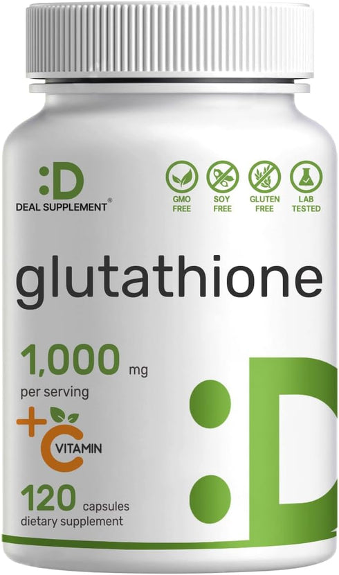 Glutathione Supplement 1,000mg, 98% Purity with Vitamin C 500mg, Active Reduced Form for Immune Health