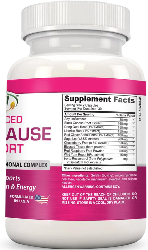 Advanced Menopause Support - Natural Female Hormonal Complex for Hot Flashes, Mood Swings & Vaginal Dryness