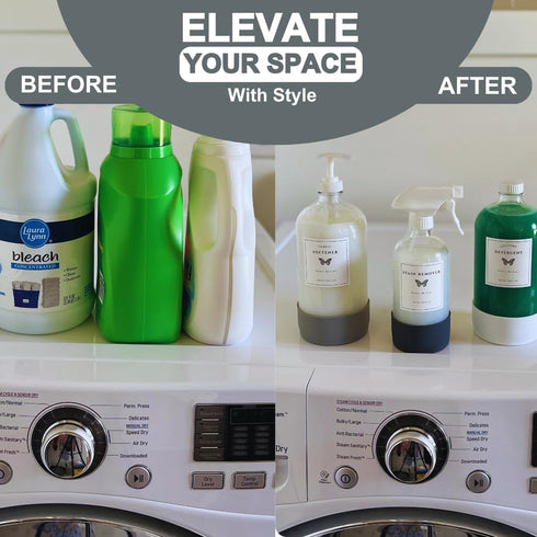 Set 34 oz 2, 17 oz 1 Glass Laundry Detergent Dispenser w/Silicone Base, Laundry Pump Dispensers x Laundry Dispenser x