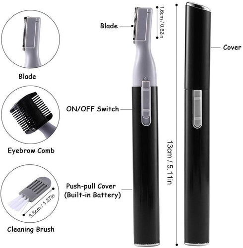 Multi-function Pink Portable Electric Women Facial Trimmer Shaver Eyebrow Shaper Pen Body Hair Remover Removal Safety Beauty Knife (Black)