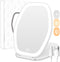 Travel Makeup Mirror with Light, 3 Color Lighting Portable Mirror, Touch Screen Rechargeable LED Lights Vanity - White