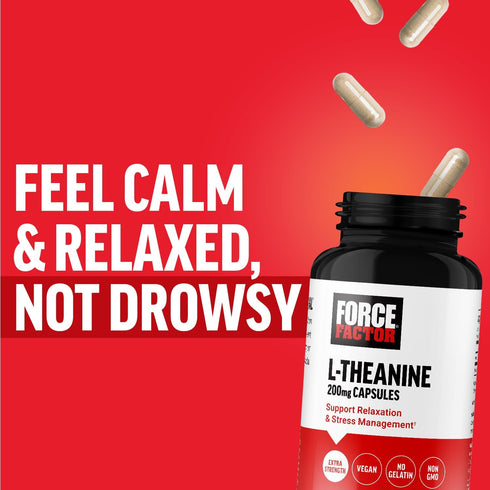 FORCE FACTOR L Theanine, Extra Strength 200 mg Capsules, Vegan, Non-GMO, 60 Vegetable Capsules