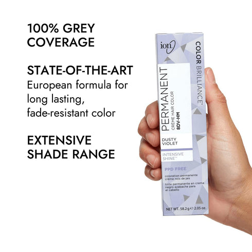 Ion Dusty Violet Permanent Creme Hair Color, 8DV-HM, Long-lasting, Vegan, 100% Gray Coverage, 2.05 Ounce