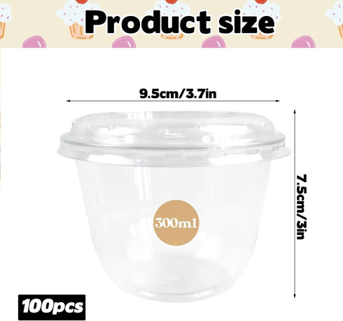 KKONHII 100 Pack Disposable Dessert Cups, Stackable Clear Plastic Cups with Lids, Mini Parfait Cups with No Holes Flat