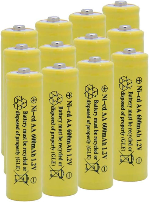 Solar Light 1.2V AA Ni-CD 600mAh 2A Rechargable Batteries Cell for Garden/Lawn/Sidewalk Lamp (12 pack AA Yellow)