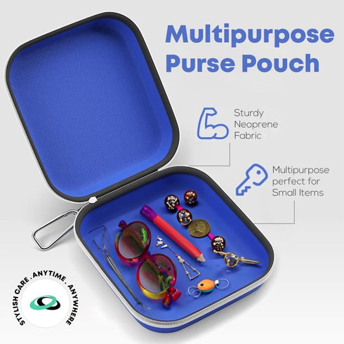Multipurpose Purse Pouch - Neoprene Makeup Bag with Zipper Pouch & Carabiner Keychain, Portable Travel Cosmetic Bag