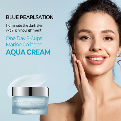 BLUE PEARLSATION ONE DAY AQUA CREAM 8 CUPS Cooling Effect & Lightweight Texture, Hypoallergenic Wrinkle Care, 1.69