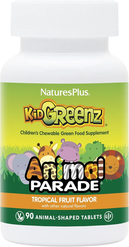 Natures Plus Animal Parade KidGreenz, Tropical Fruit Flavor - 90 Chewable Tablets, Vegetarian, Gluten Free