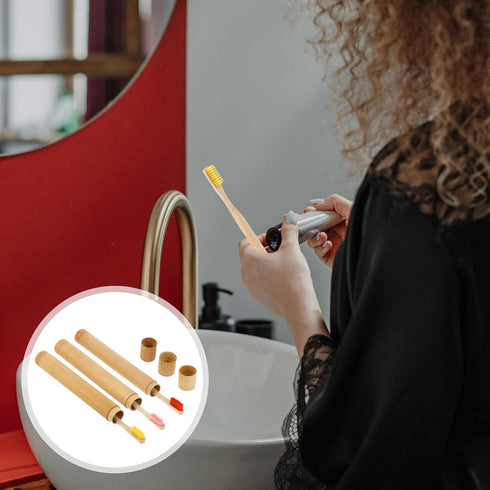 Healifty Bamboo Toothbrush Holder - Portable Wood Cover for Disposable Travel Toothbrushes, Rustic Organizer Kit