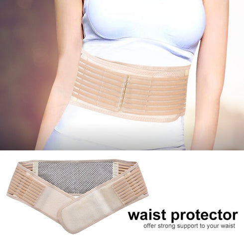 Lower Back Brace Support, Tourmaline Self-heating Lumbar Wrap with Adjustable Straps for Pain Relief (L - Beige)