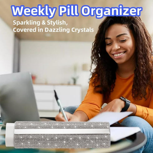 Veseek 7-Day Pill Case for Purse Bling Pill Organizer Weekly Compact Medicine Containers Travel Medication Box Holder