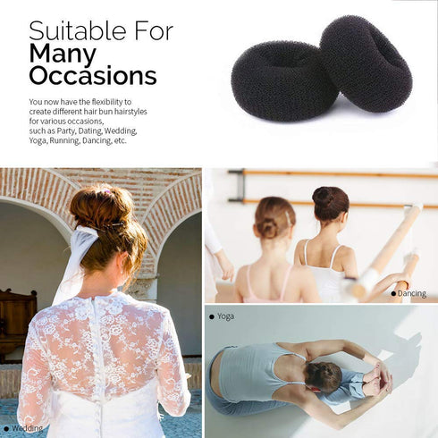 Kitjans 2PCS Large Hair Bun Maker, 3.5 Inch Black Ring Style Donut Shaper for Thick and Long Hair