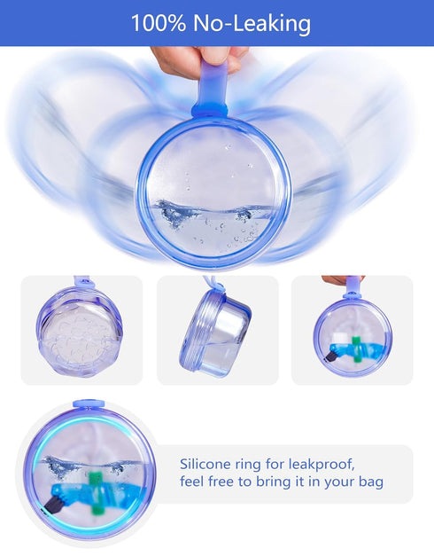 Leak Proof Portable Denture Bath Case, Denture Cleaning Cup, False Teeth Holder, Transparent Blue