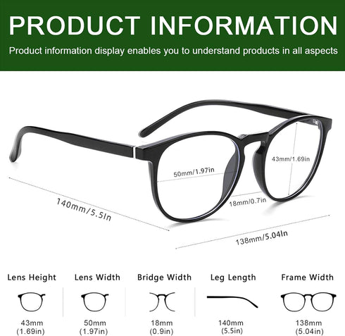 Przene Retro Round Blue Light Blocking Glasses for Men/Women - Anti Eye Strain, UV/Glare Protection