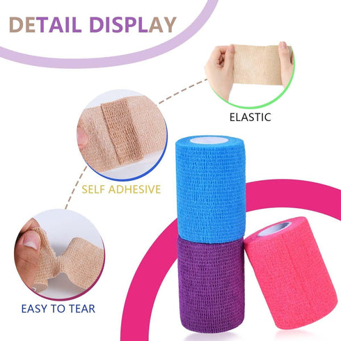 KISEER 30 Pack 3 Inch 5 x Yards Colorful Self Adhesive Bandage Breathable Cohesive Bandage Wrap Rolls Elastic