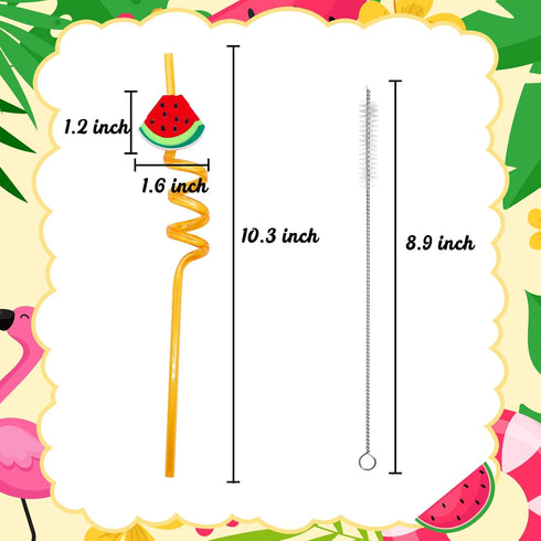 Summer 24 Pack Reusable Drinking Straws for Pool Party Decorations, Beach Fruit Party Favors, Hawaiian Themed Goodie
