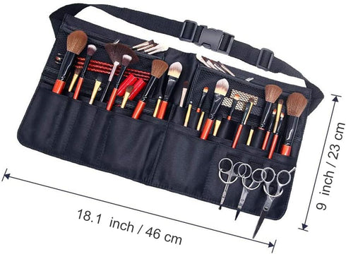 Professional Portable Makeup Brush Waist Bag Case, Foldable Cosmetic Brush Pouch with Multi Pockets