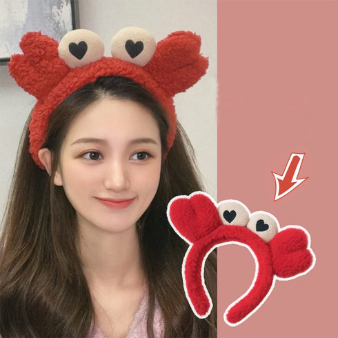 Red Crab Claw Headband for Women, SPA Skin Care Facial Hair Band Makeup Washing Accessories