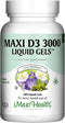 Maxi Health Vitamin D3 3000 IU 75 mcg Supplement for Healthy Bones, Teeth, Immune Support - 180 Gels Non-GMO