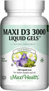 Maxi Health Vitamin D3 3000 IU 75 mcg Supplement for Healthy Bones, Teeth, Immune Support - 180 Gels Non-GMO