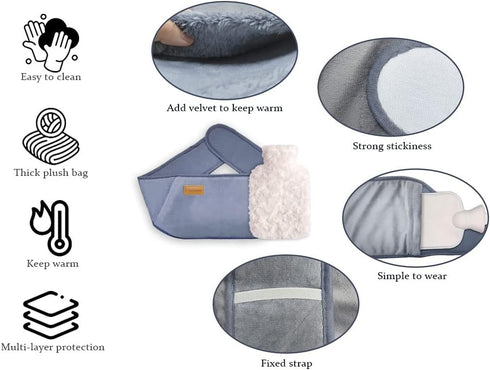 Kellegour Hot Water Bottle With Plush Waist Cover - Rubber Bag for Menstrual Cramps, Pain Relief, Neck, Shoulder, Back